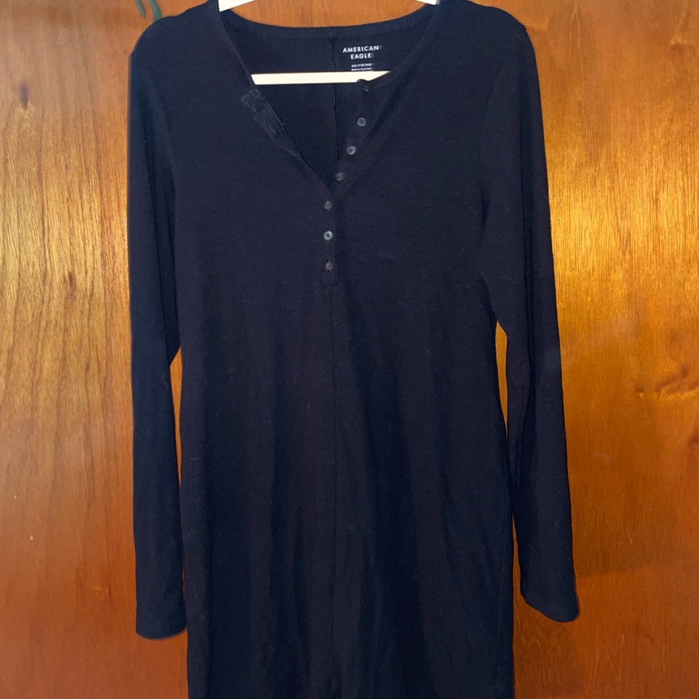 Black Long-Sleeve Henley Onesie